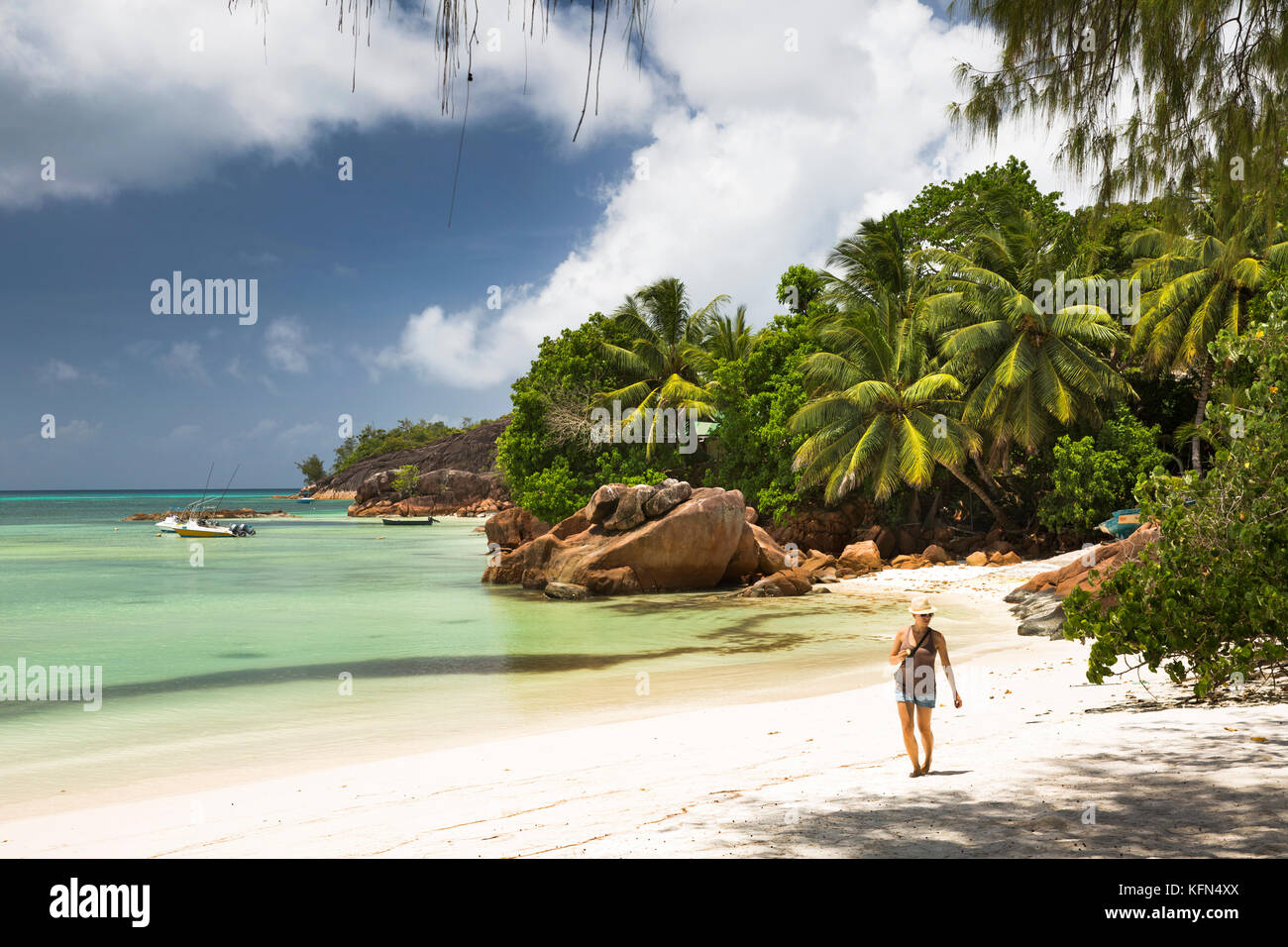 The Seychelles, Praslin, Anse Volbert, tourist on Cote d'Or beach at Anse  Gouvernment Stock Photo - Alamy