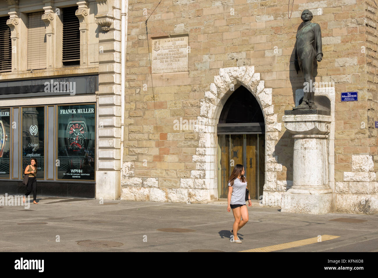 GENEVA, SWITZERLAND - AUGUST 29. Square Belair, the tower has become one of the key monuments of the city's heritage Stock Photo