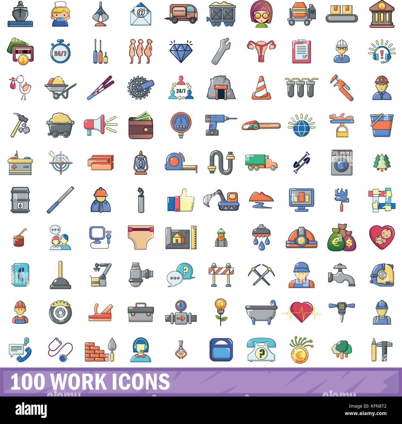 100 work icons set, cartoon style Stock Vector Image & Art - Alamy