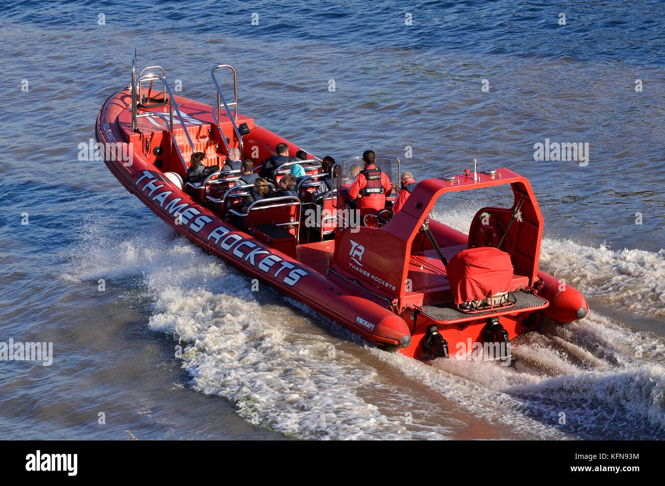 Thames Rockets speedboat tourist ride, River Thames, London, UK. Stock Photo