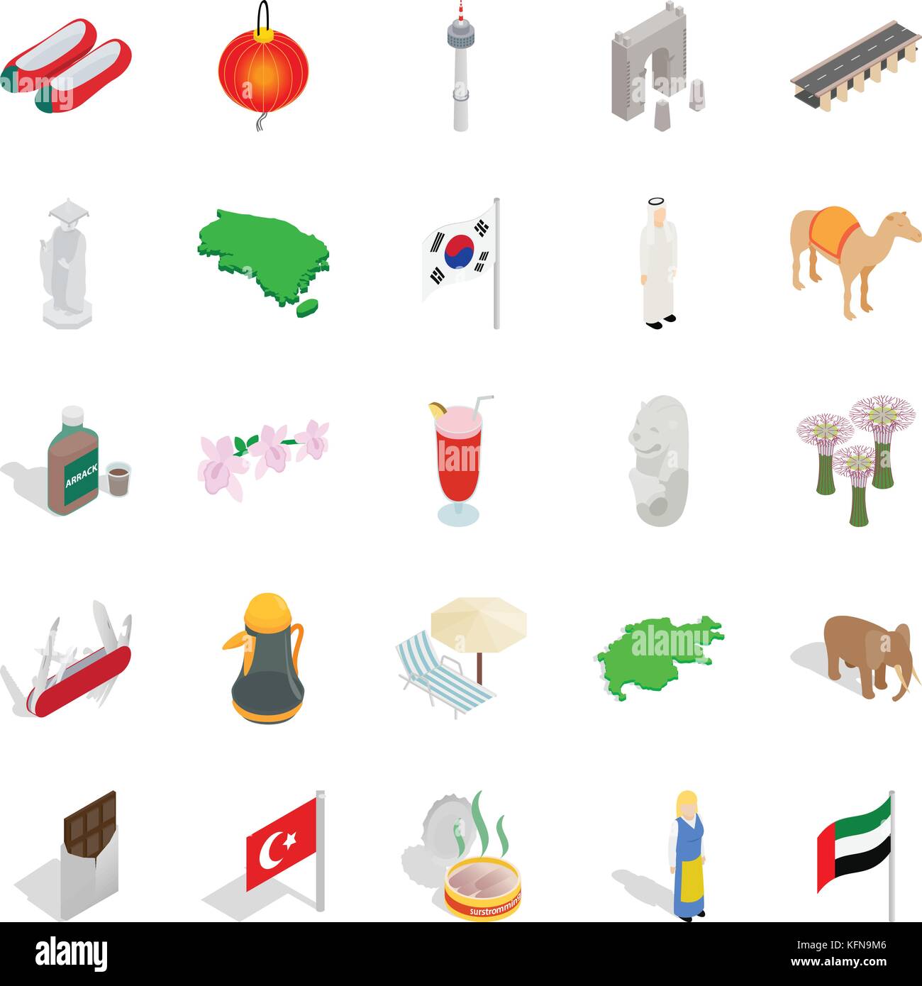 Tourist attraction icons set, isometric style Stock Vector Image & Art ...