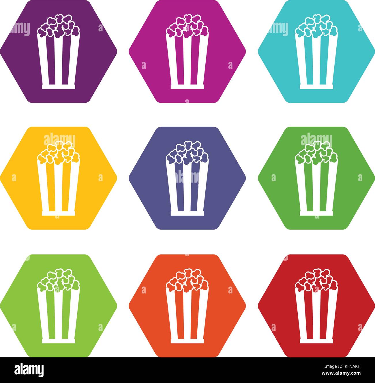 Popcorn in striped bucket icon set color hexahedron Stock Vector Image ...