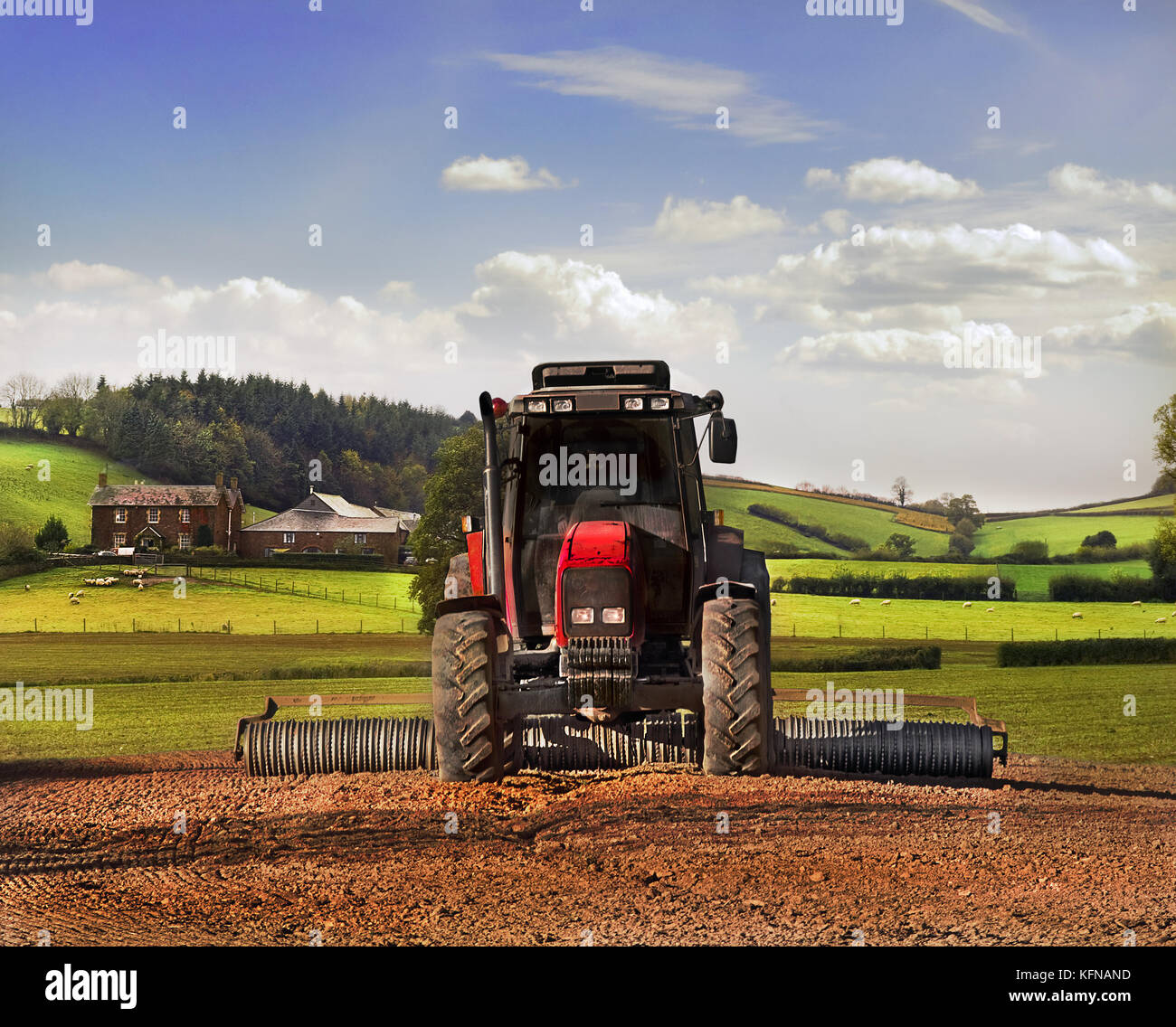 Tractor on Farmland, Somerset Stock Photo Alamy