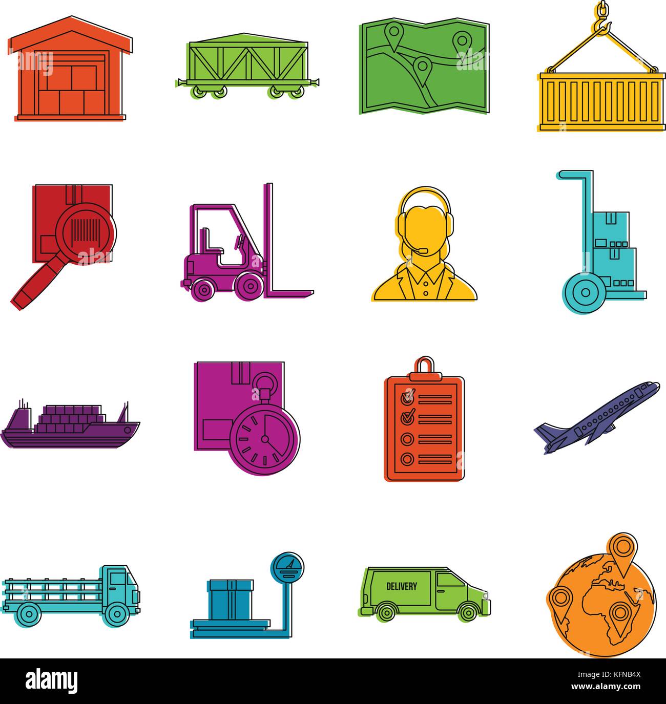Logistic icons doodle set Stock Vector Image & Art - Alamy