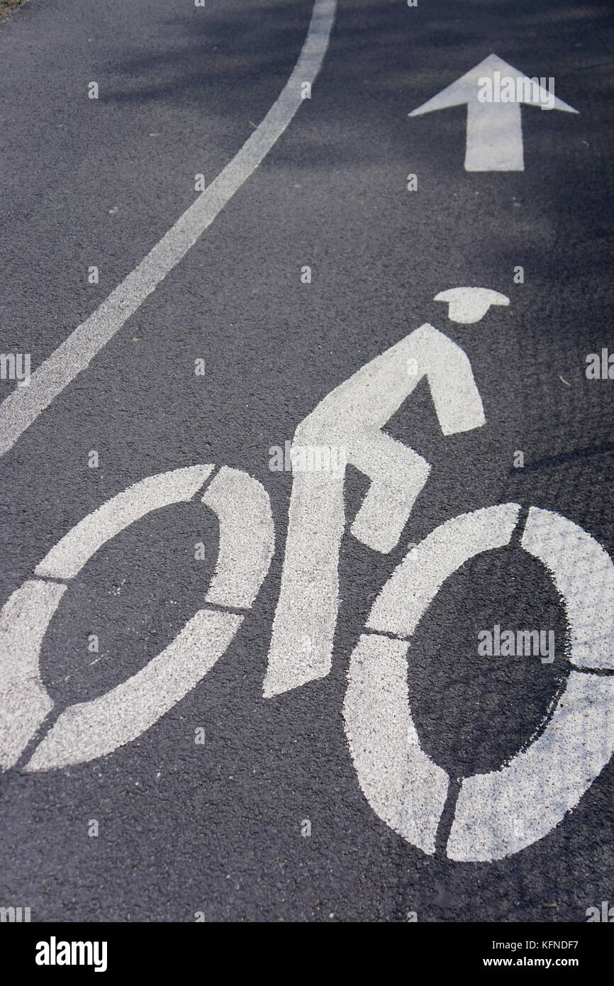 Road sign, bicycle lane Stock Photo