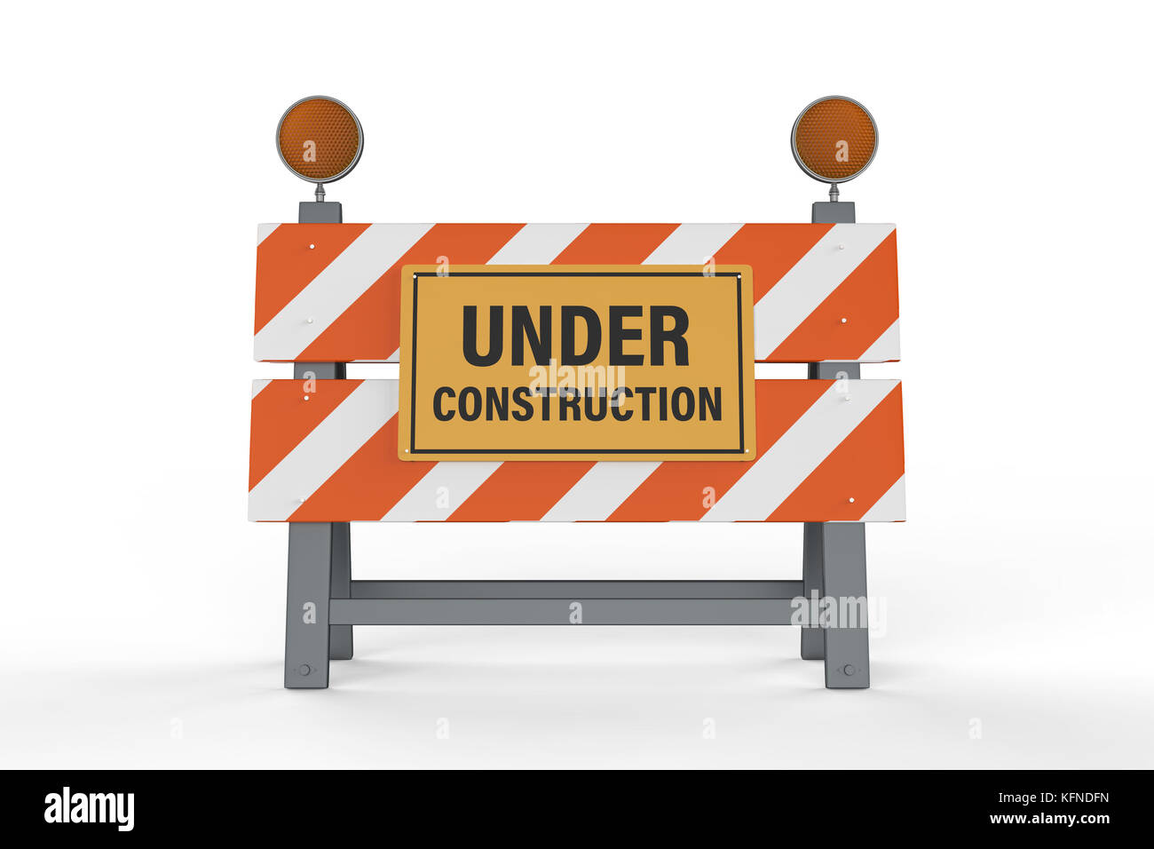 Construction Sign Rendering 3d rendering under construction sign with road block on white ...