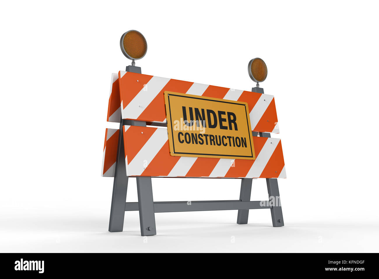 Construction Sign Rendering 3d rendering under construction sign with road block on white ...