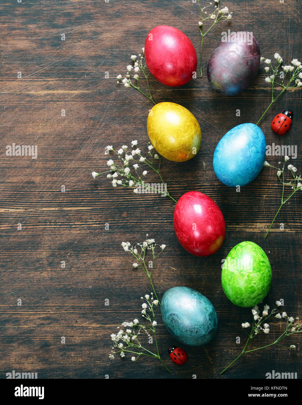 Happy Easter holiday! Decorative colorful eggs, symbol of a spring ...