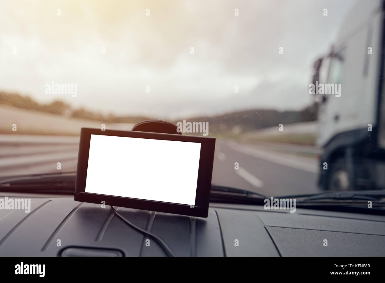 GPS (Global Positioning System) car navigation with blank screen as