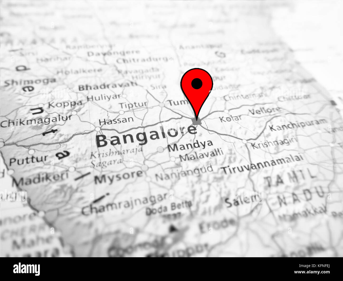 Bangalore city over a road map (India) Stock Photo