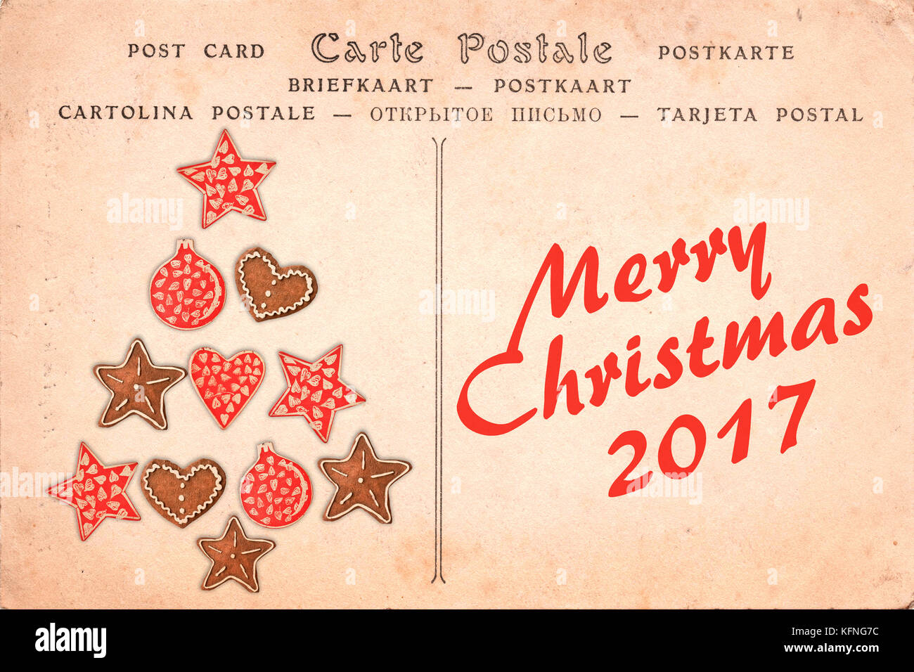 Merry Christmas 2017 on a vintage postcard background Stock Photo