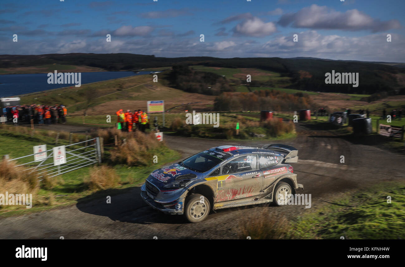 Sebastien Ogier of France and Julien Ingrassia of France  in the M-Sport WRT Ford Fiesta WRC on the Brenig Stage  during day four of the Dayinsure Wales Rally GB. PRESS ASSOCIATION Photo. Picture date: Sunday October 29, 2017. Photo credit should read: David Davies/PA Wire Stock Photo