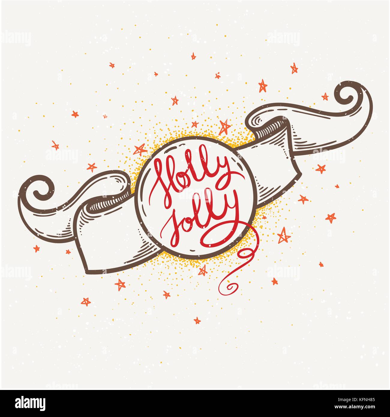 Handdrawn lettering badge with Holly Jolly text. Vector art. Perfect ...
