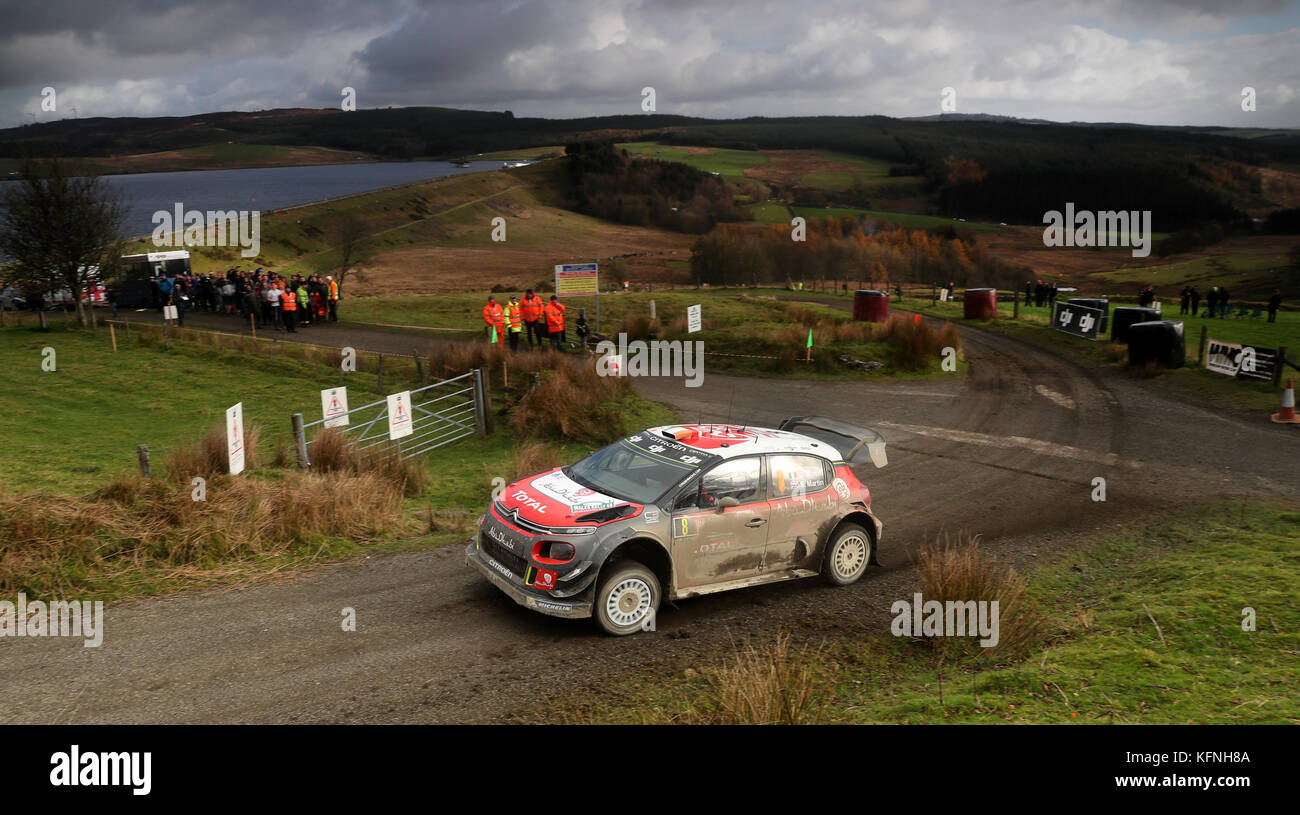 Craig Breen and Scott Martin in their Citroen Total Abu Dhabi WRT Citroen C3 WRC during day four of the Dayinsure Wales Rally GB. PRESS ASSOCIATION Photo. Picture date: Sunday October 29, 2017. Photo credit should read: David Davies/PA Wire Stock Photo