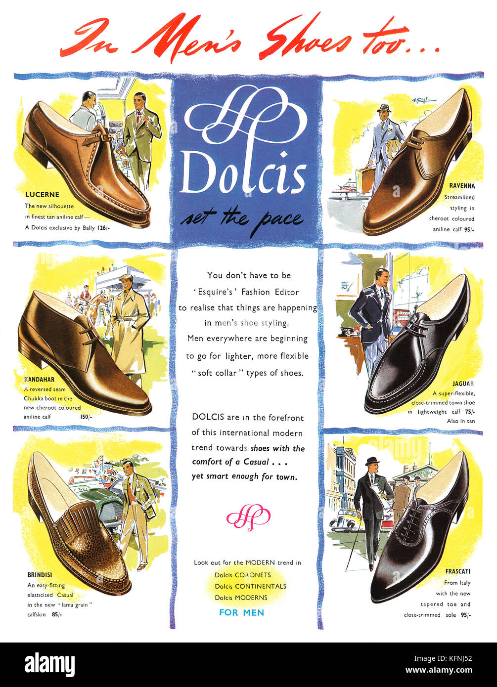 1954 British advertisement for Dolcis men's shoes Stock Photo - Alamy