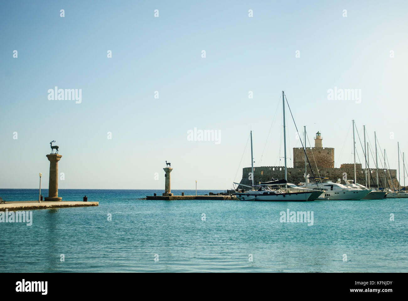 Mandraki harbor, Rhodes Island, Greece Stock Photo - Alamy