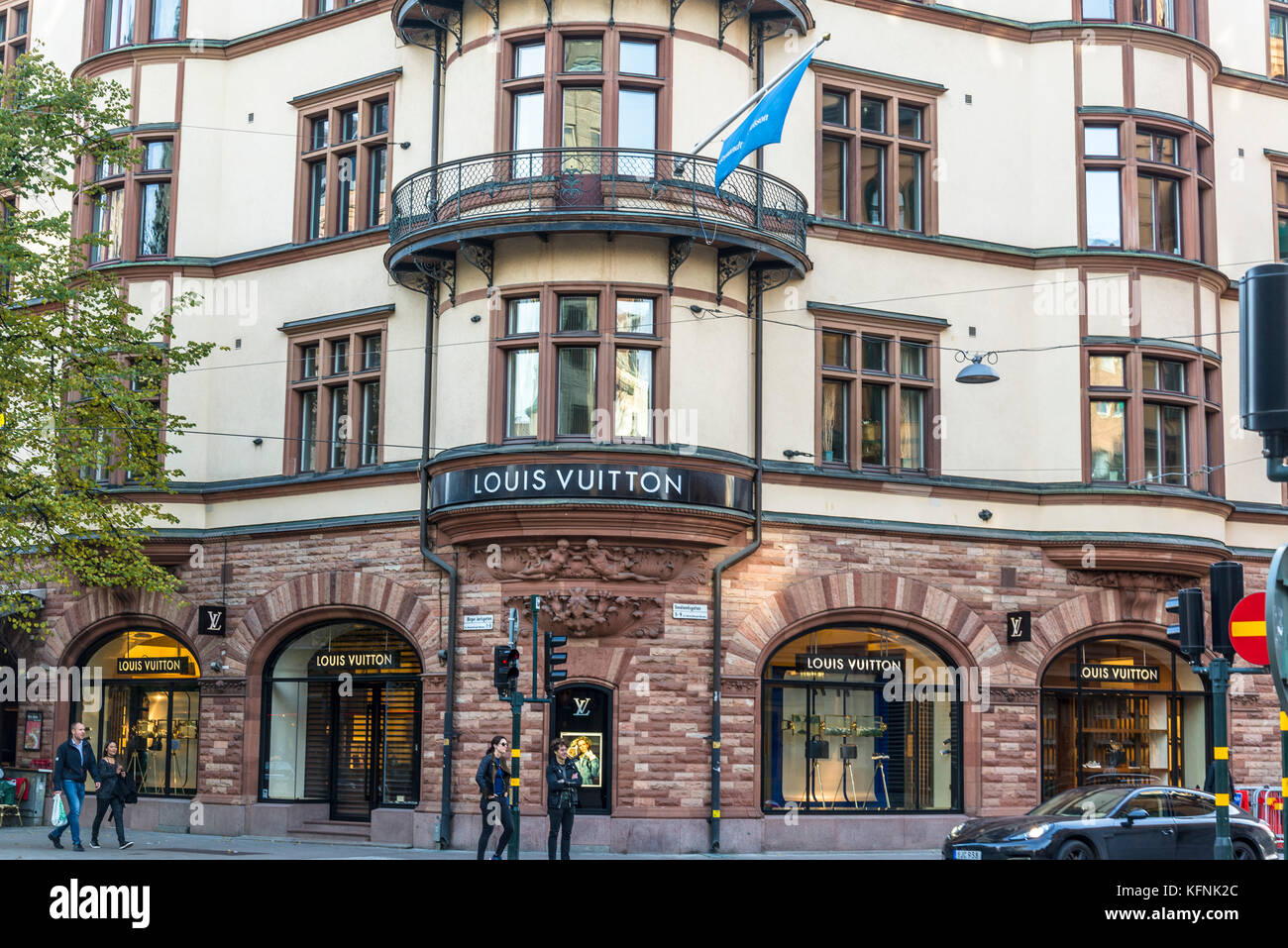 Louis Vuitton store in street in the borough of Ostermalm, Sweden Stock Photo -