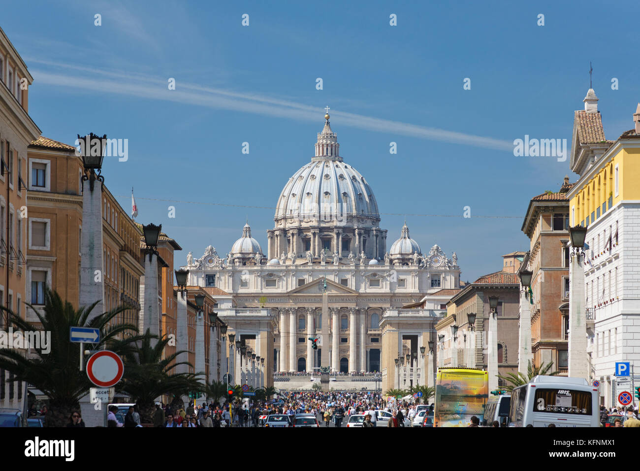 View of St. Peter's Basilica looking up Via della Conciliazione, Rome, Italy Stock Photo