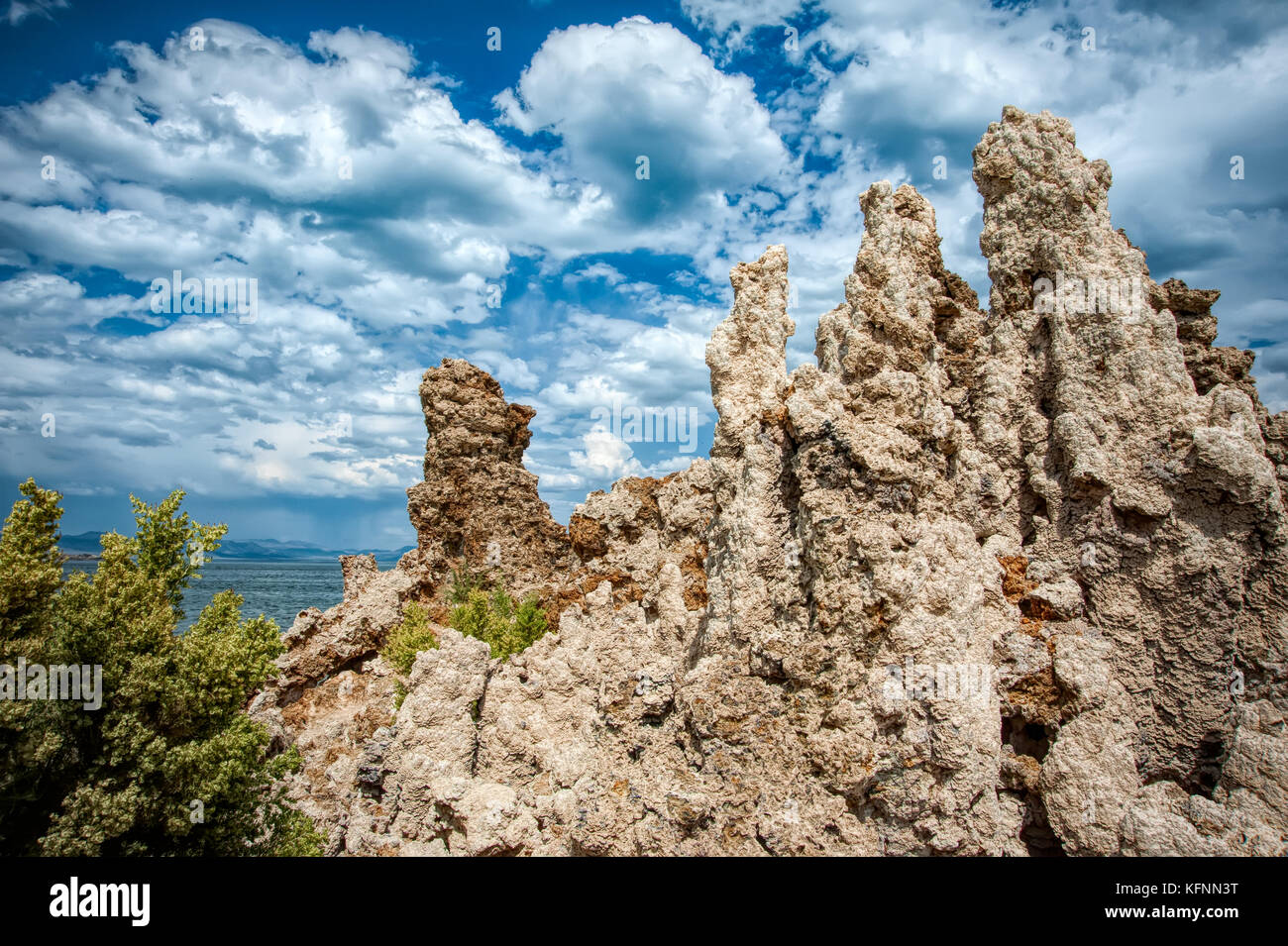 Mono Lake in Northern California located in the Great Basin of the Sierra Mountain Range. Stock Photo