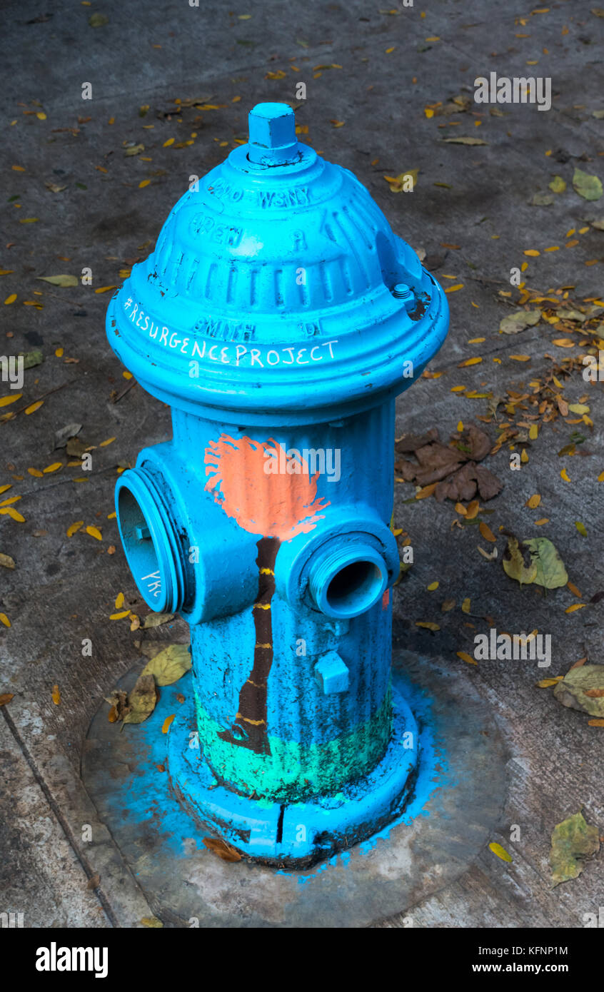 Out of order fire hydrant with bright painted colors Stock Photo