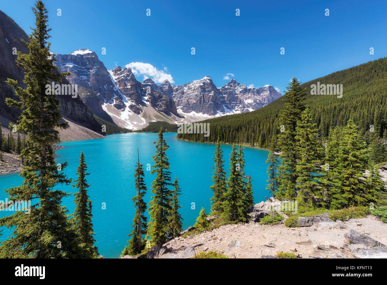 Rocky Mountains - Moraine lake in Banff National Park of Canada Stock ...