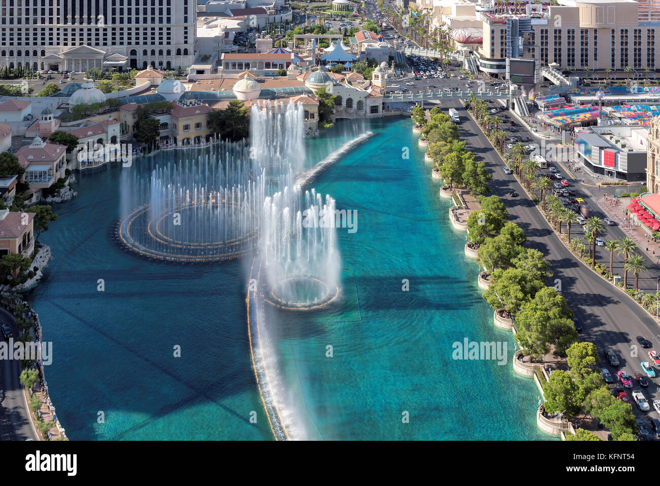 Aerial view of beautiful fountains show in Las Vegas, Nevada Stock