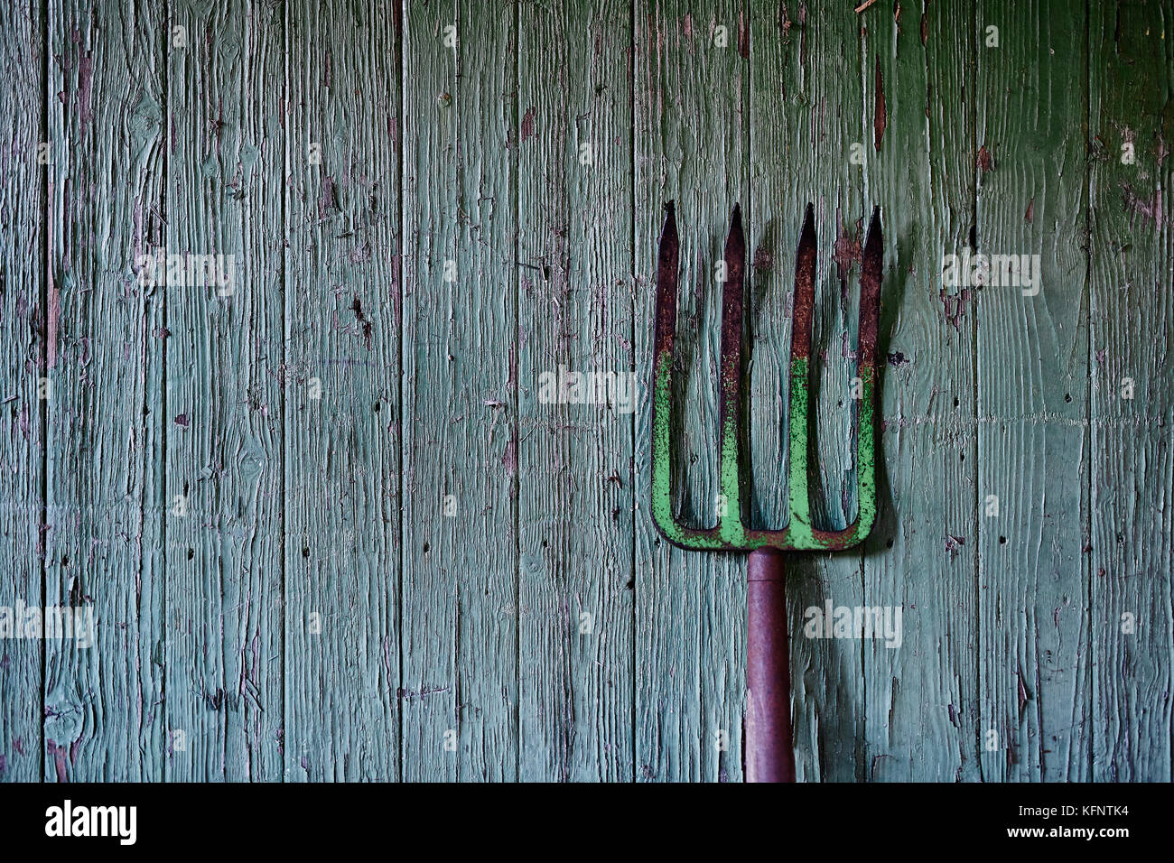 used pitchfork and weathered barn Stock Photo Alamy