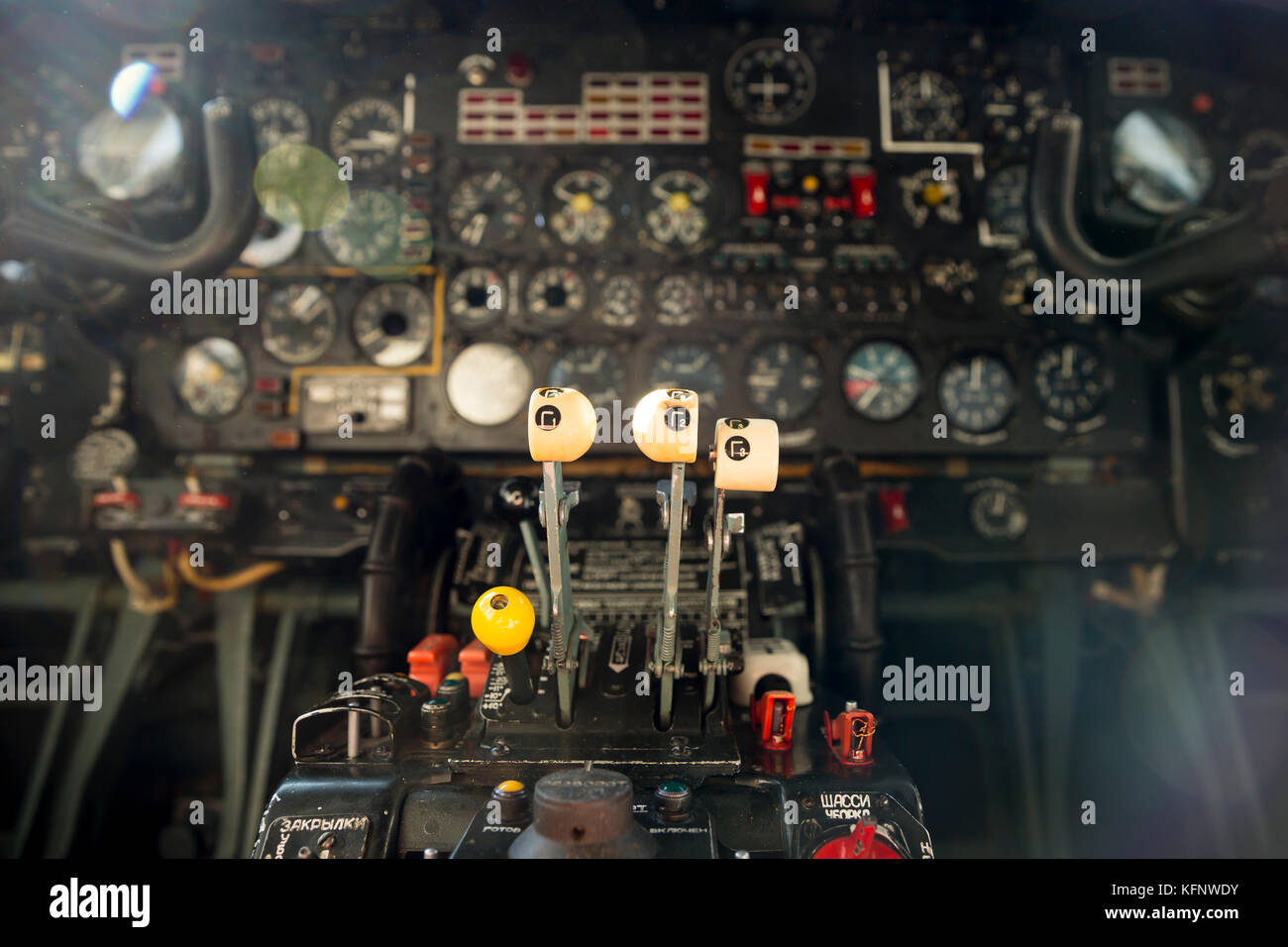 Flight desk control panel on an airplane designed for aerial