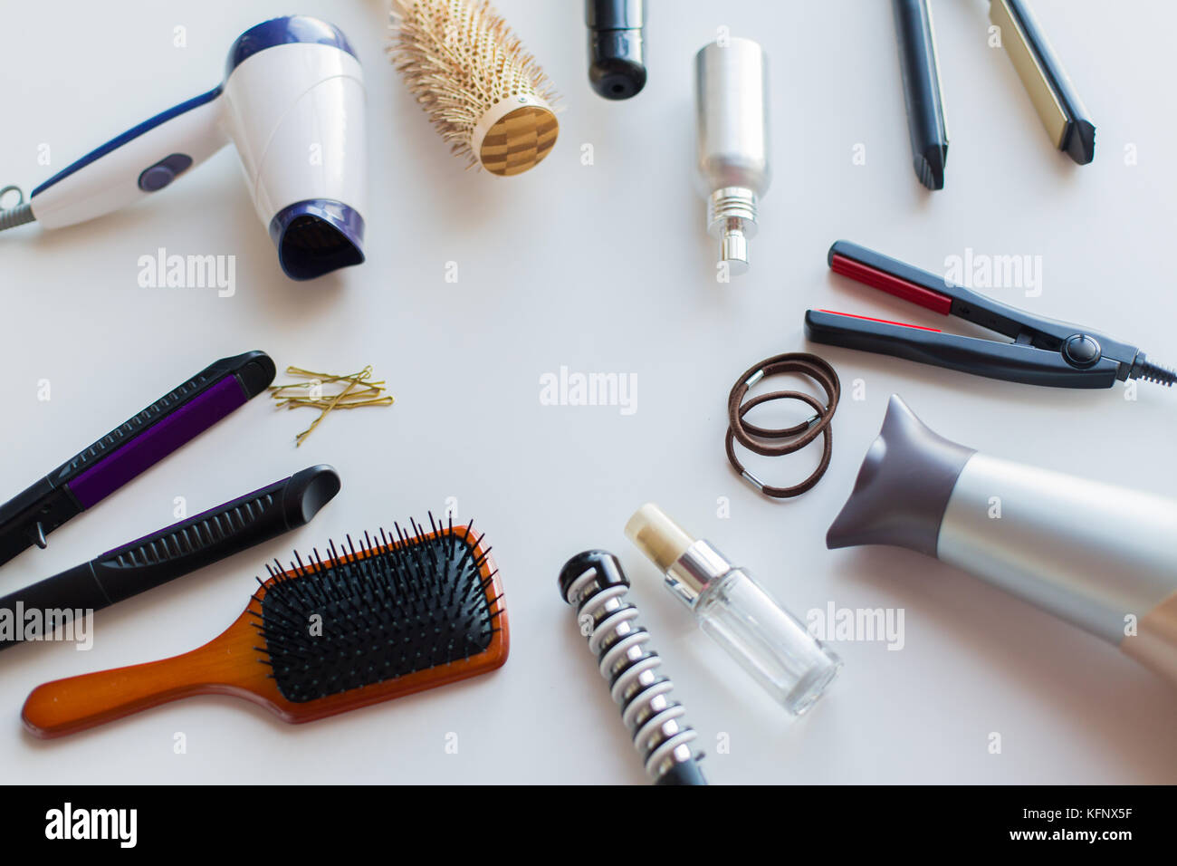 hairdryers, irons, hot styling sprays and brushes Stock Photo Alamy