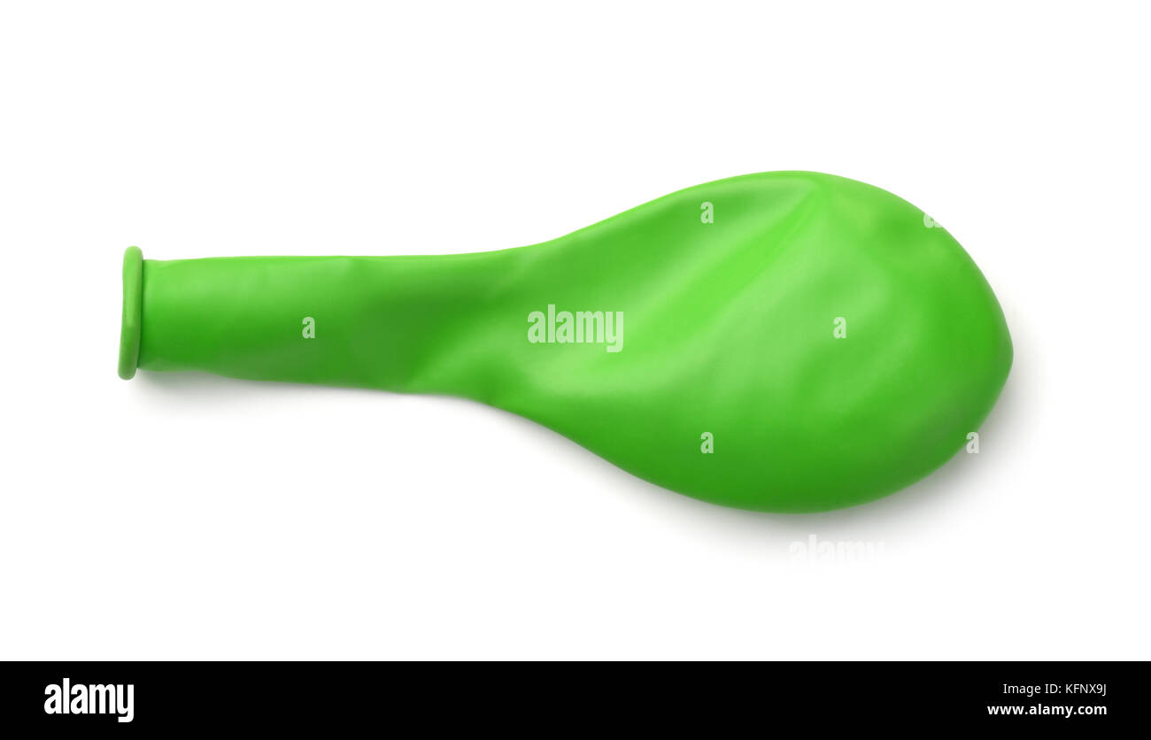 Top view of green deflated balloon isolated on white Stock Photo