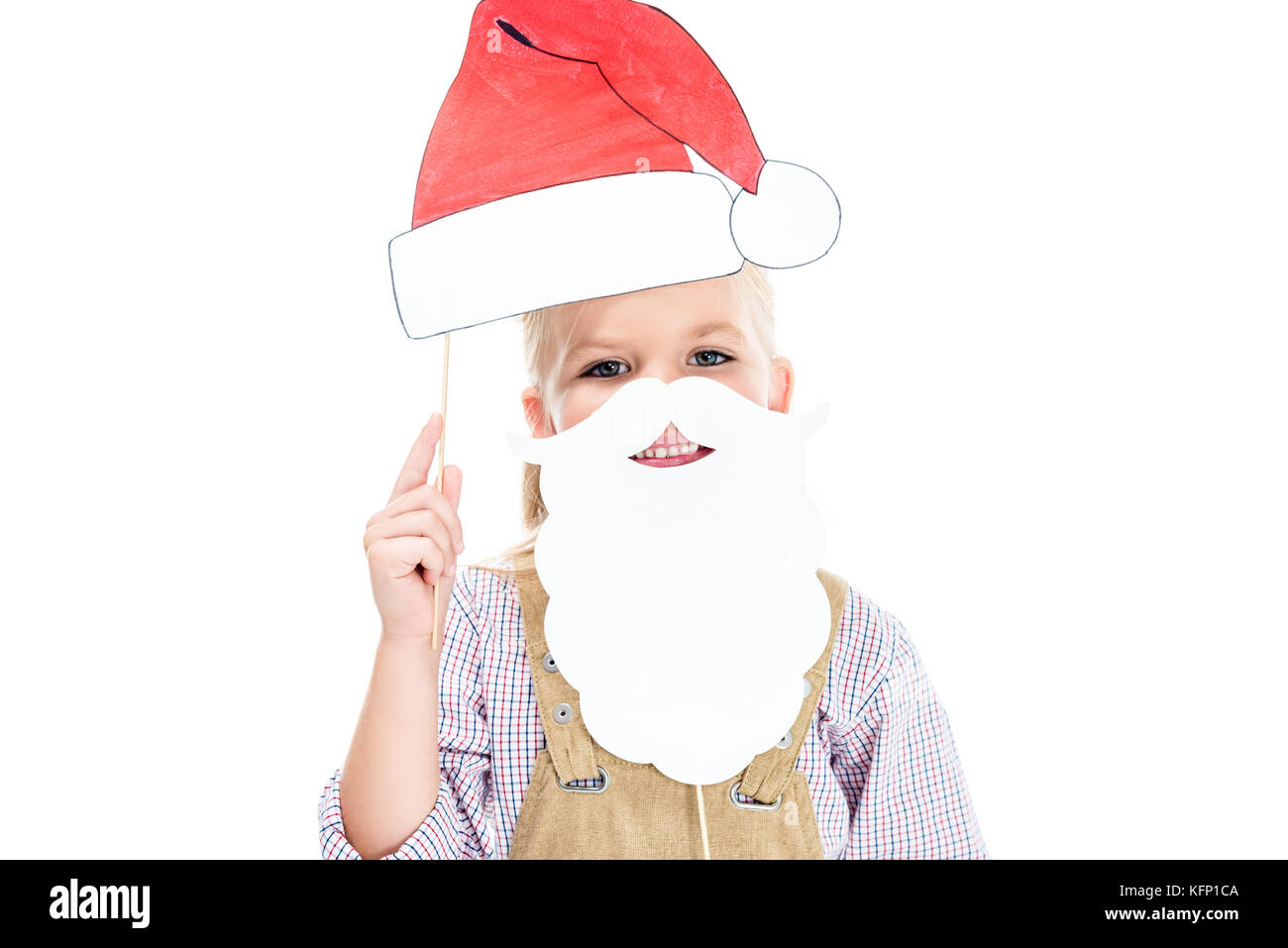 kid with santa hat and fake beard Stock Photo
