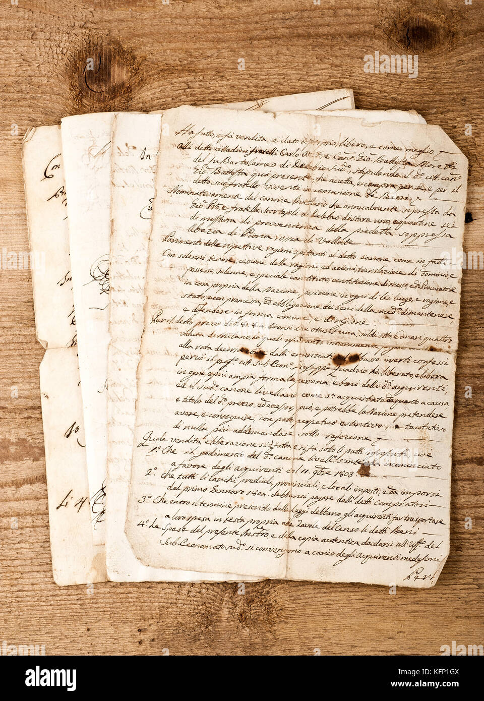 antique handwritings  on wood background Stock Photo