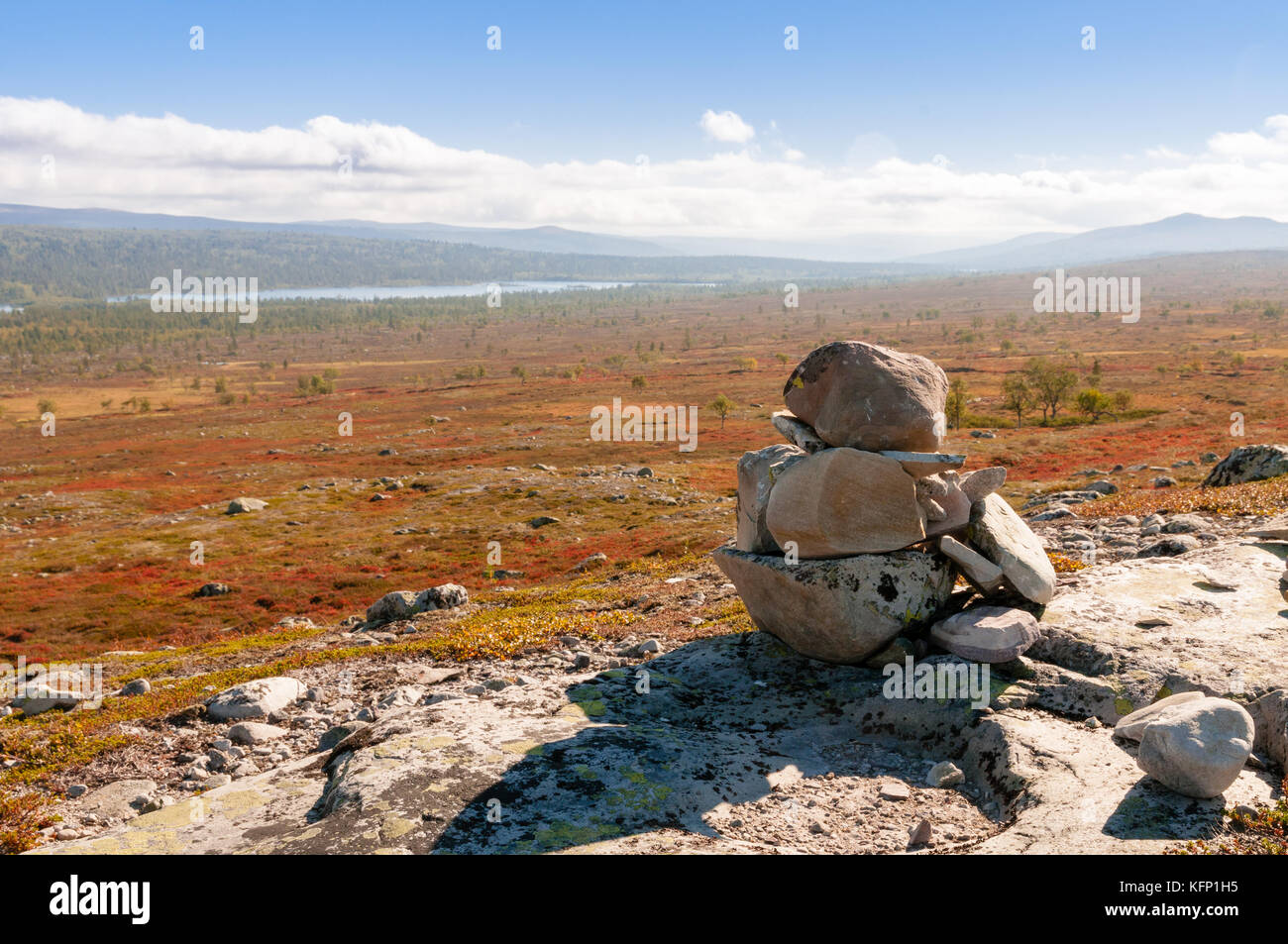 A pile of stones in a beautiful nothern landscape Stock Photo