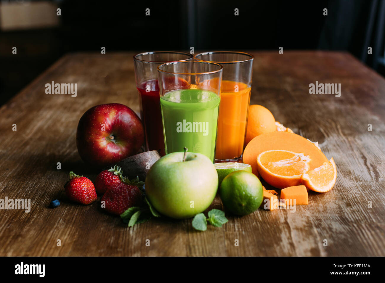 various smoothies in glasses Stock Photo