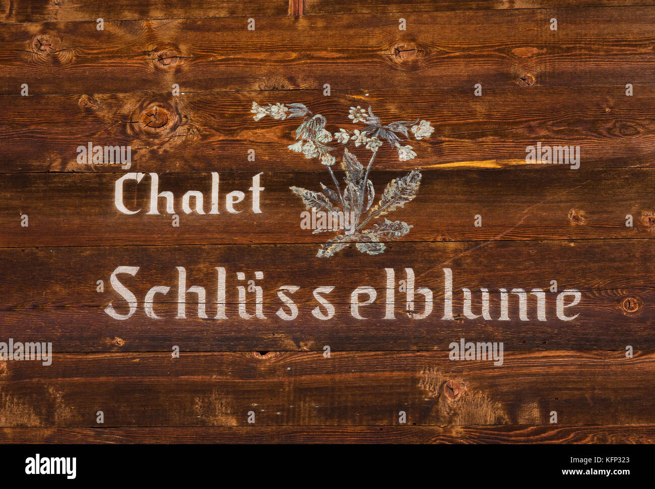 ST. NIKLAUS, SWITZERLAND - Sign on chalet. Stock Photo