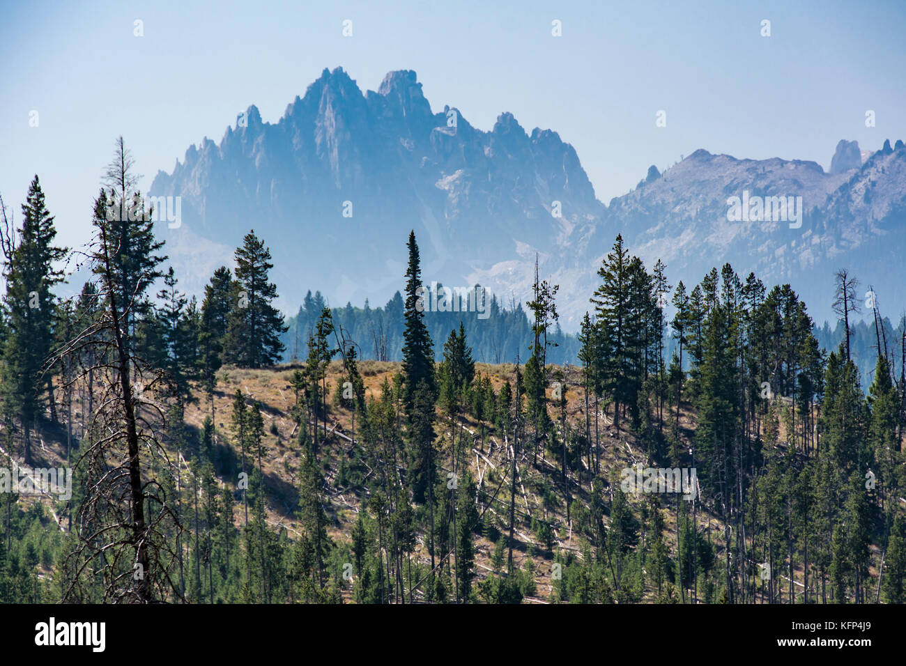 Scenic view of Sawtooth Mountains near Stanley, Idaho, USA Stock Photo