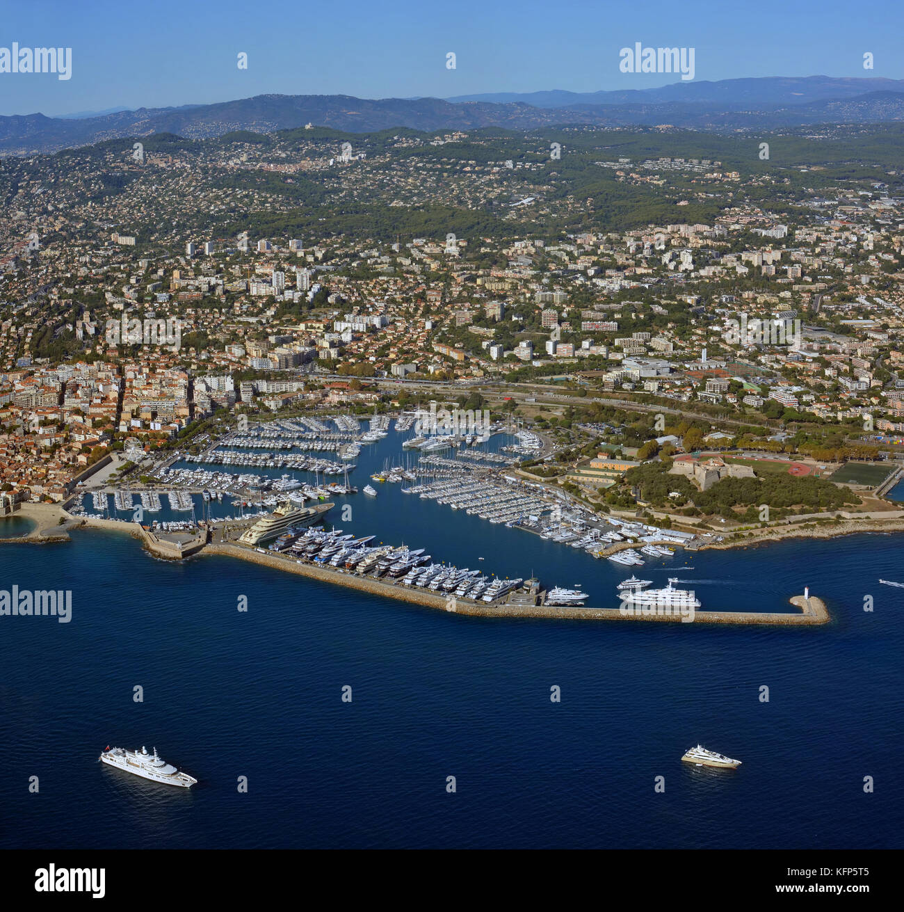 Antibes City and Marina Aerial View, Cote d'Azur Provence France Stock Photo