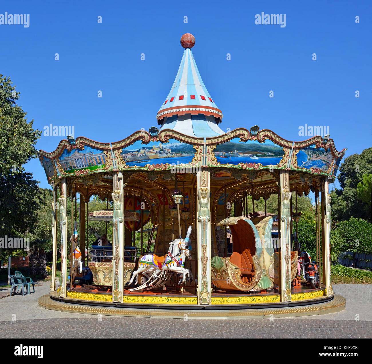 Children's Carousel in an Antibes Square, Cote d'azur, Provence; France Stock Photo