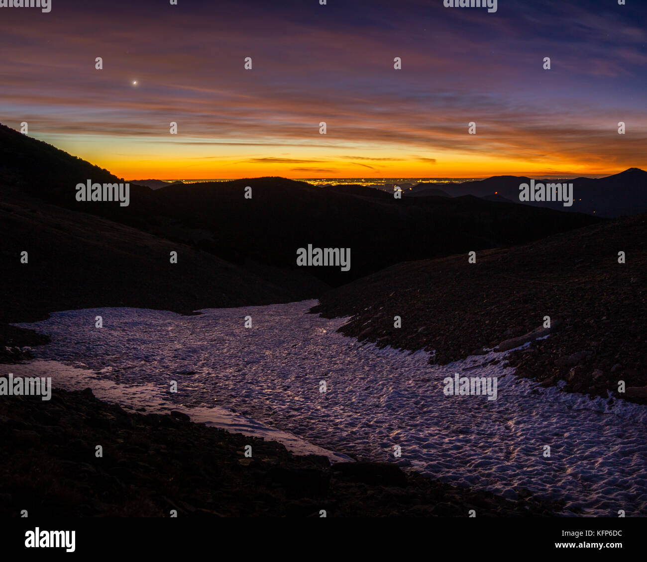 Early sunrise from above the St Marys Glacier, in Colorado. Stock Photo
