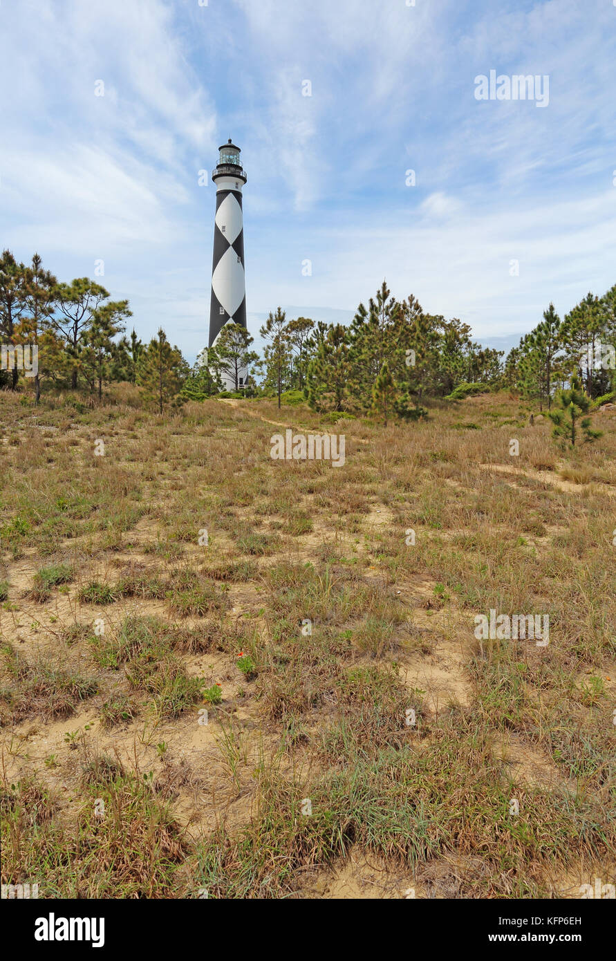 Cape Lookout Lighthouse on the Southern Outer Banks or Crystal Coast of North Carolina vertical Stock Photo