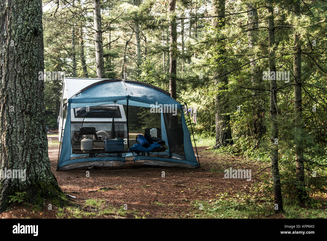 Lake of two rivers Campground Algonquin National Park a Beautiful natural forest landscape Canada tent camper Stock Photo