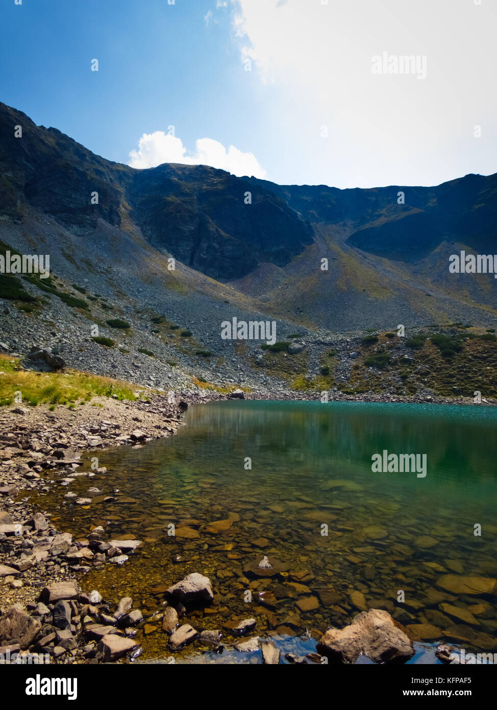 Glacial Lake in the Carpathian Mountains, Romania, Europe Stock Photo