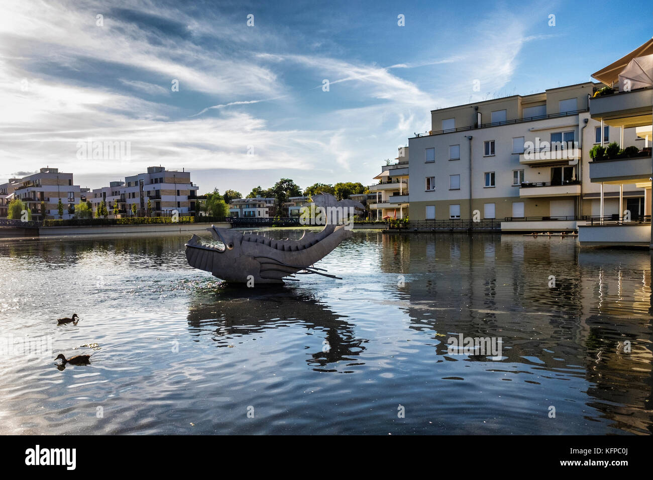 Berlin,Tegel.Modern luxury apartment buildings next to inlet of Tegel