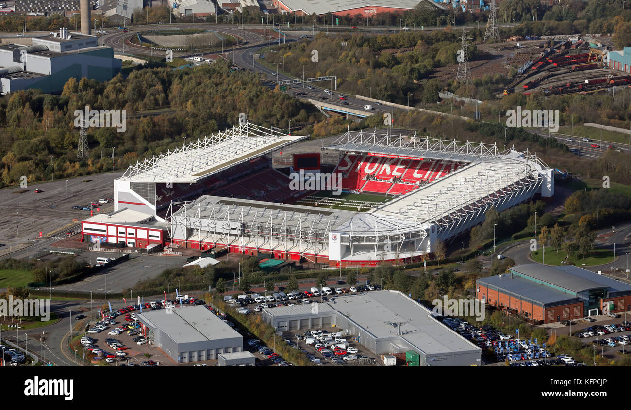 aerial view of Stoke City Bet365 Stadium, UK Stock Photo