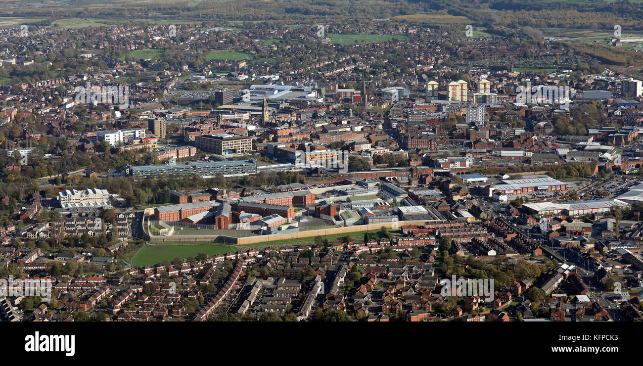 aerial view of the Wakefield town centre skyline, West Yorkshire, UK Stock Photo
