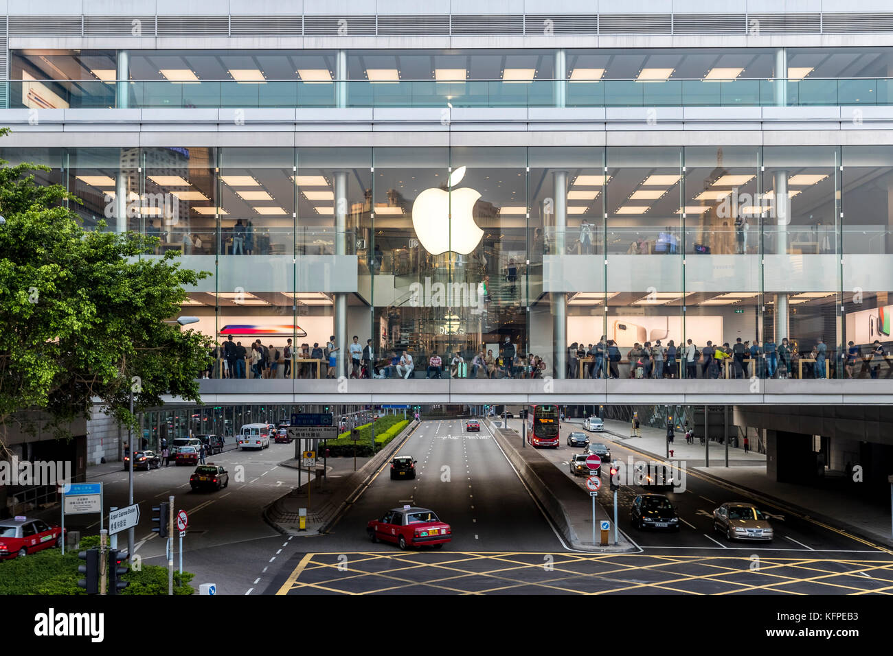 Central, Hong Kong  - October 28, 2017 : Crowded people shopping at Apple store of IFC mall just 5 days before iPhone X release at Sunday afternoon Stock Photo