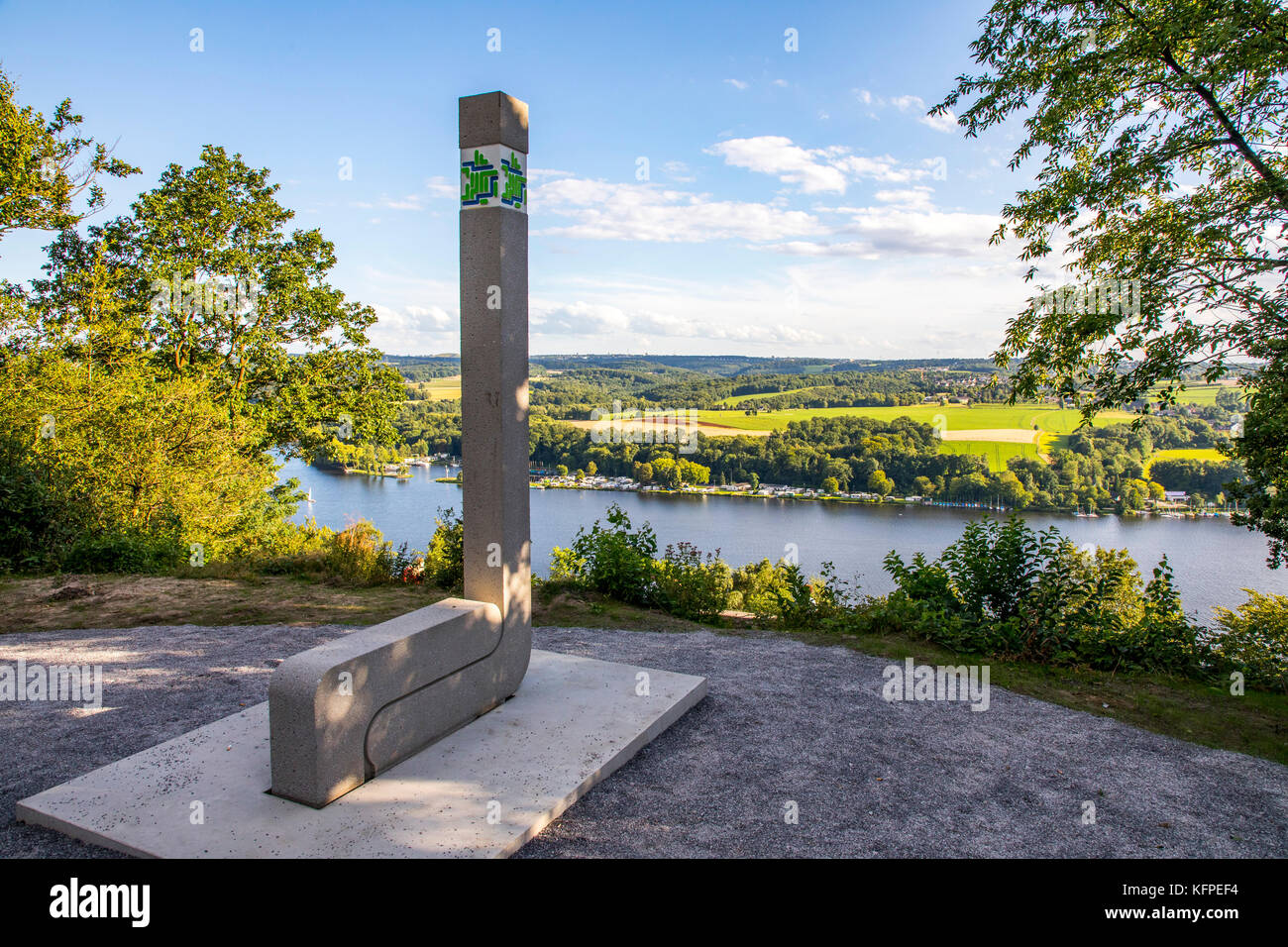 view over the Baldeneysee in Essen, North Rhine-Westphalia, Germany, a reservoir of river Ruhr, viewpoint Korte Klippe, Stock Photo