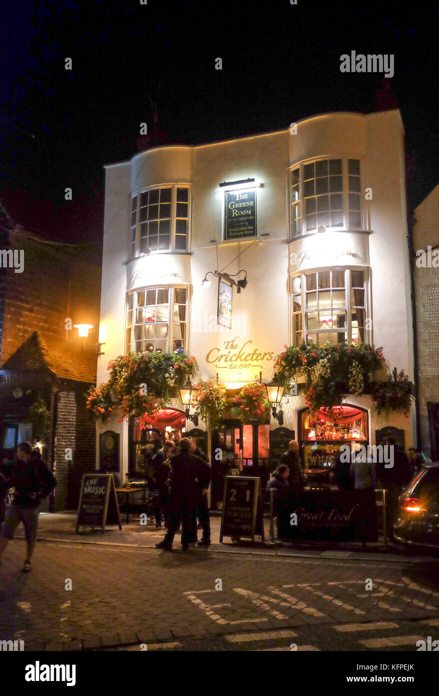 The Cricketers pub in The Lanes area of Brighton at night Stock Photo