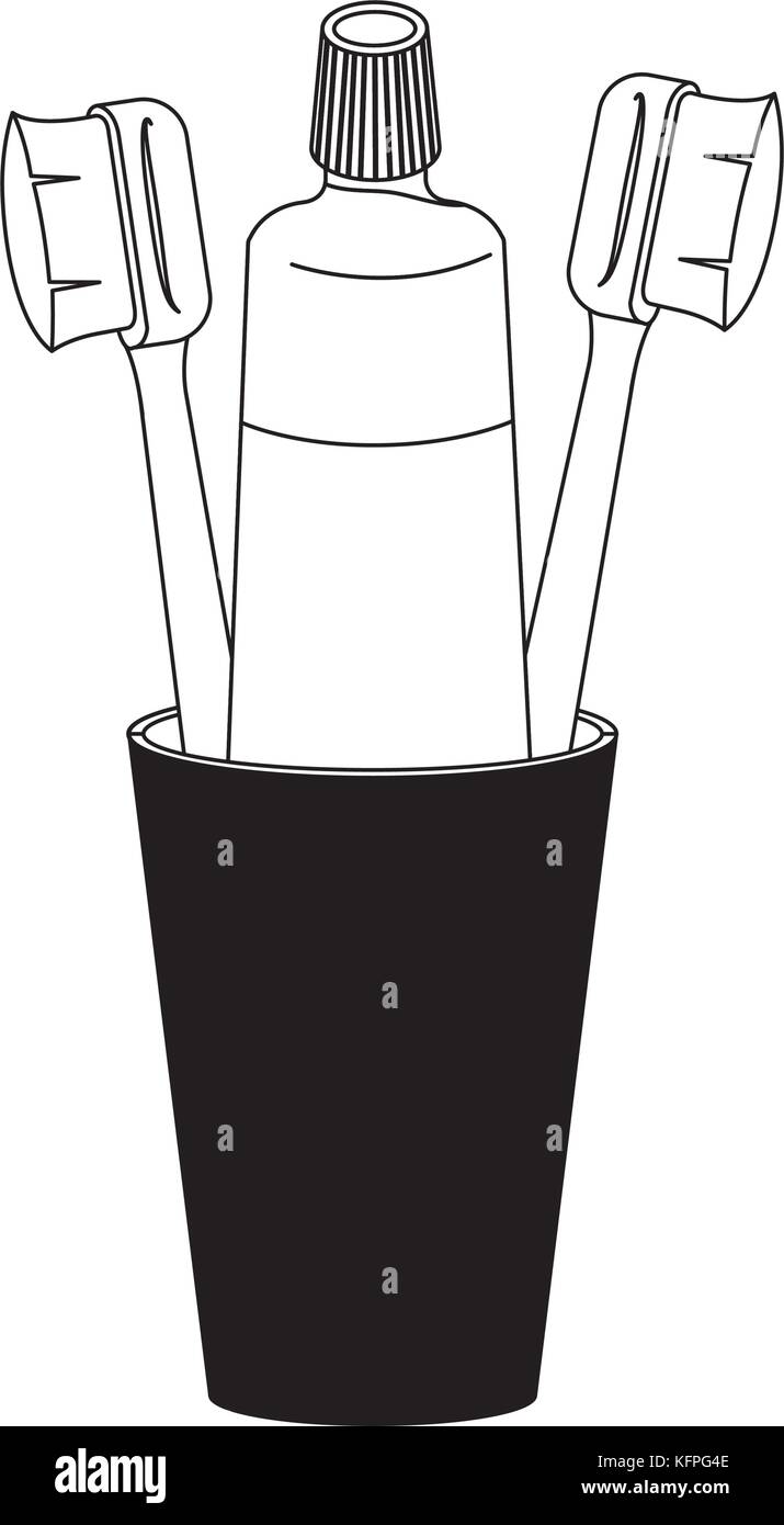 glass with toothpaste and toothbrushes in black silhouette Stock Vector ...