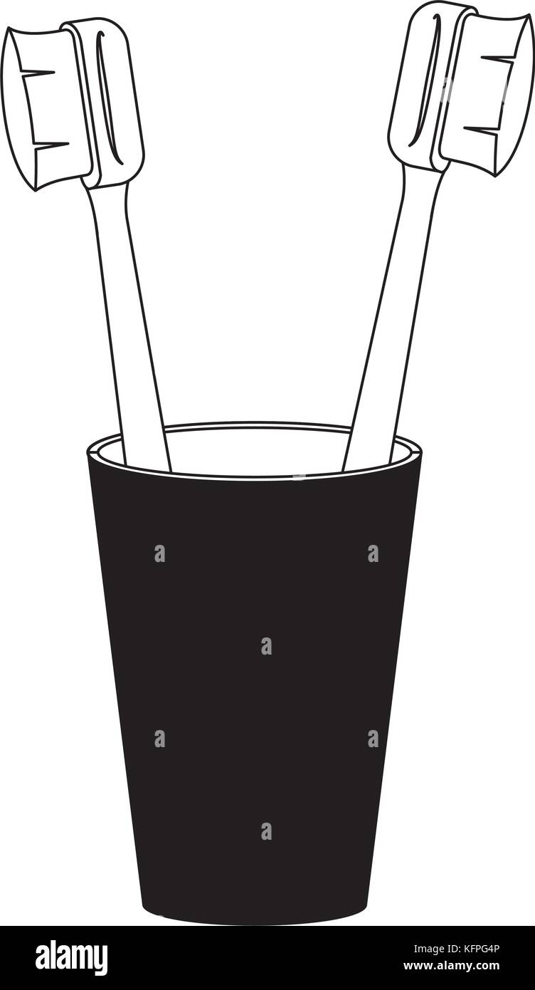 glass with two toothbrush in black silhouette Stock Vector Image & Art ...